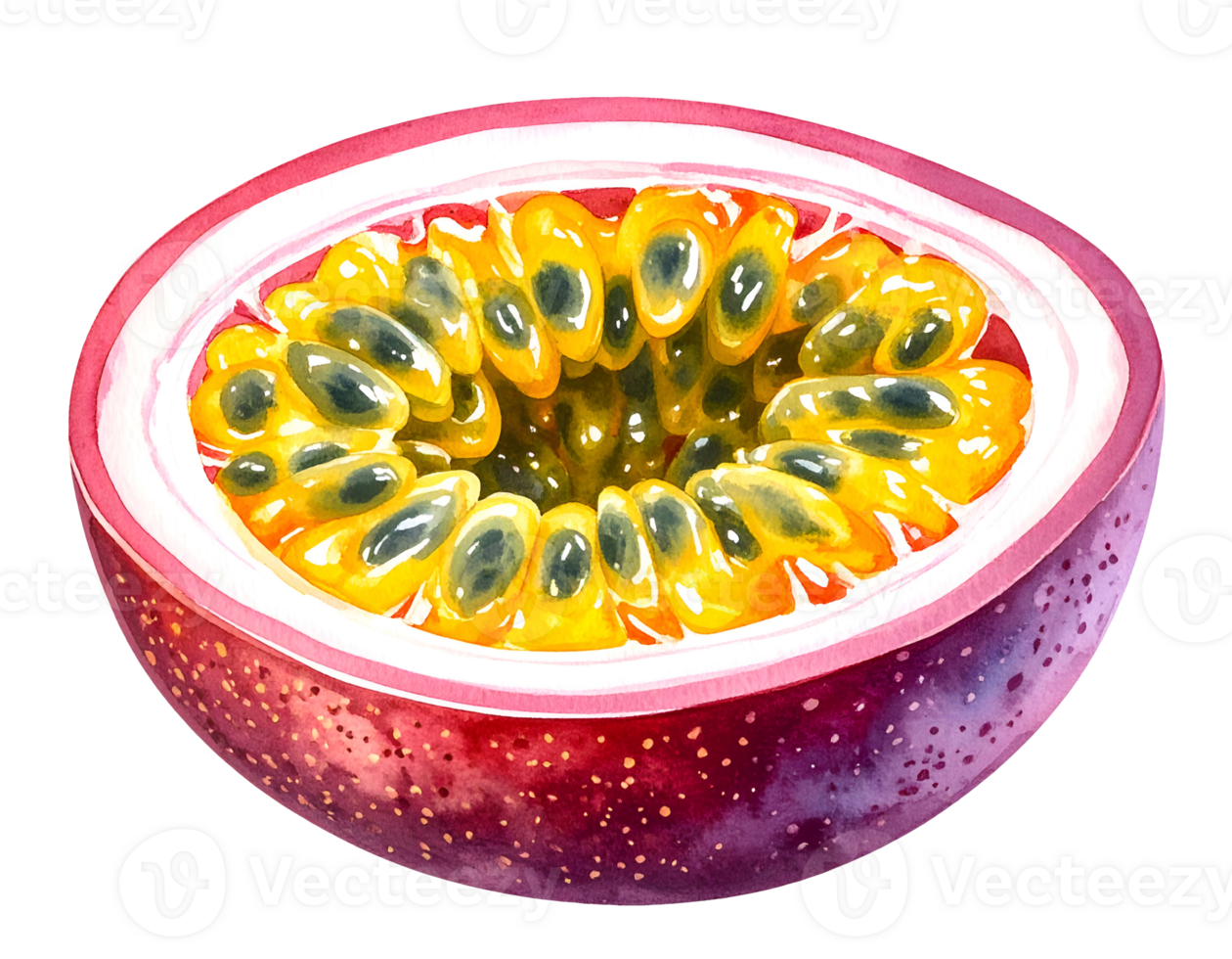 cut passion fruit transparent isolated background png