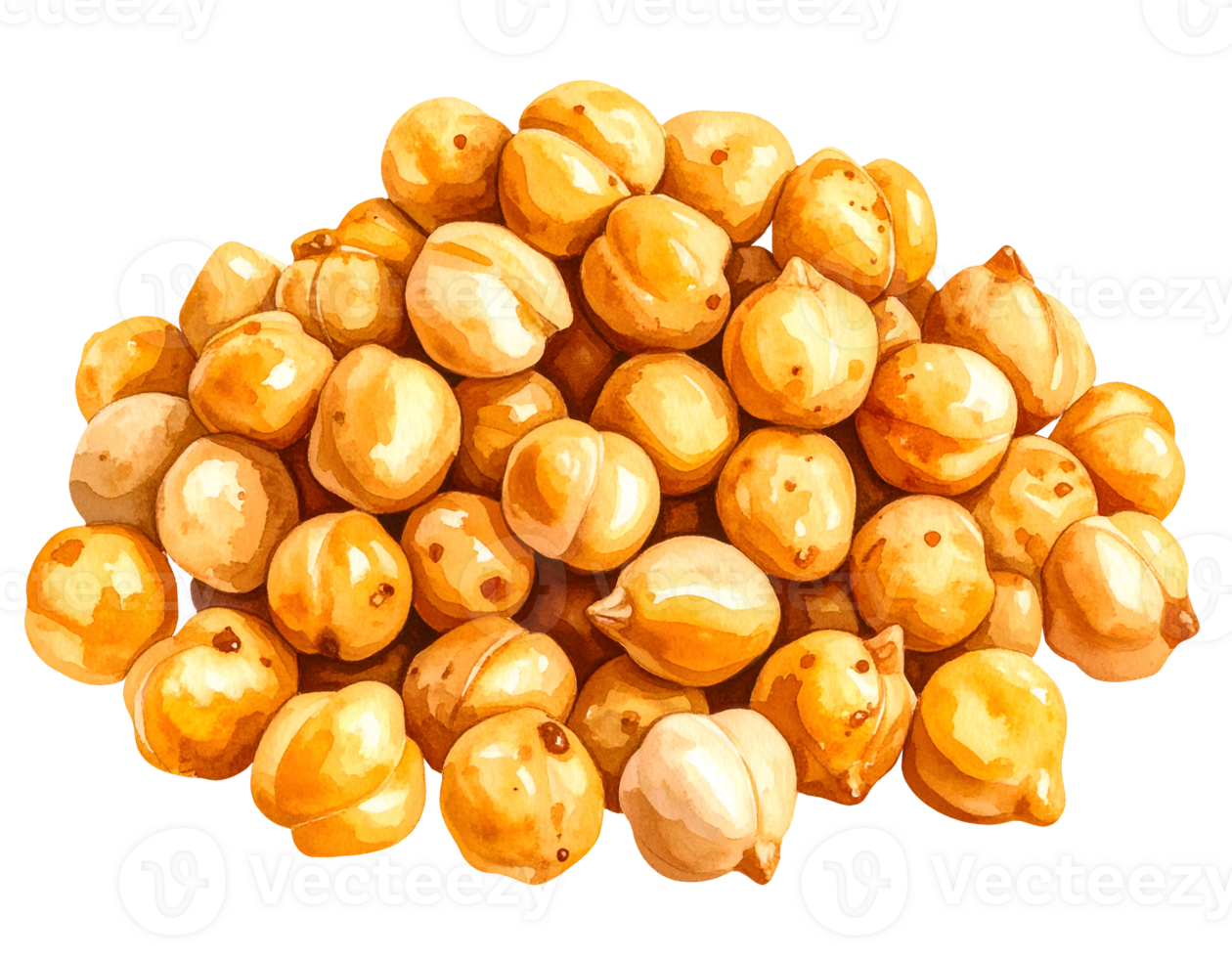 hand painted watercolor illustration of roasted chickpeas pile on isolated background for healthy snack, protein source, vegan food, and culinary ingredient png