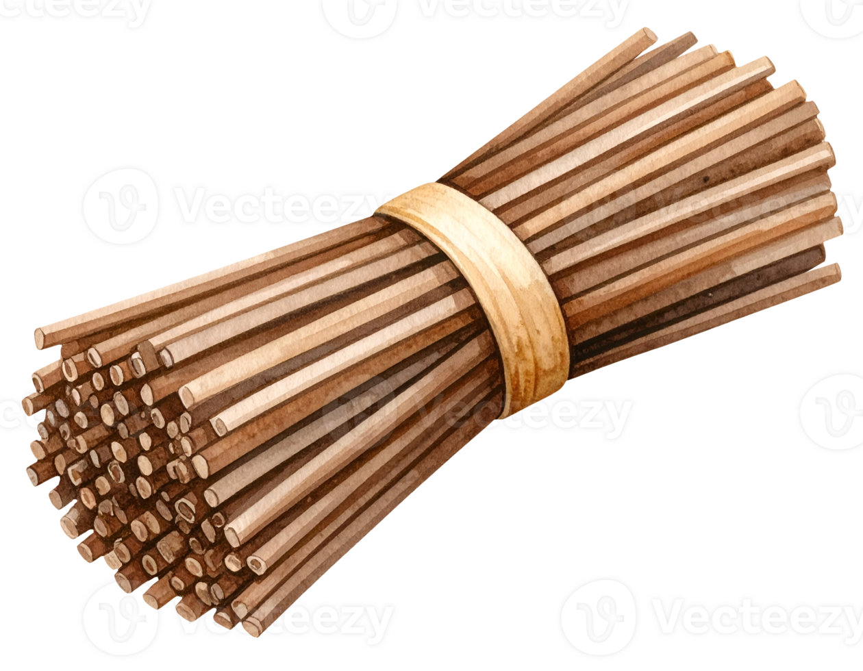 watercolor hand painted illustration of bundle of dry soba noodles tied with paper strip on isolated background for asian cuisine, japanese cooking ingredients and food packaging design png
