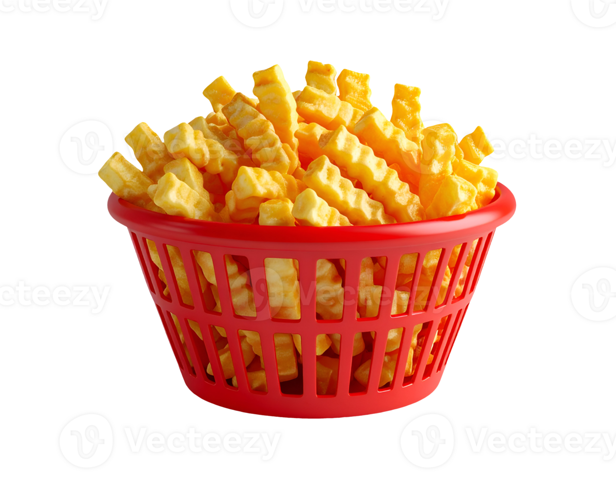 crinkle cut french fries inside red plastic basket on isolated background png