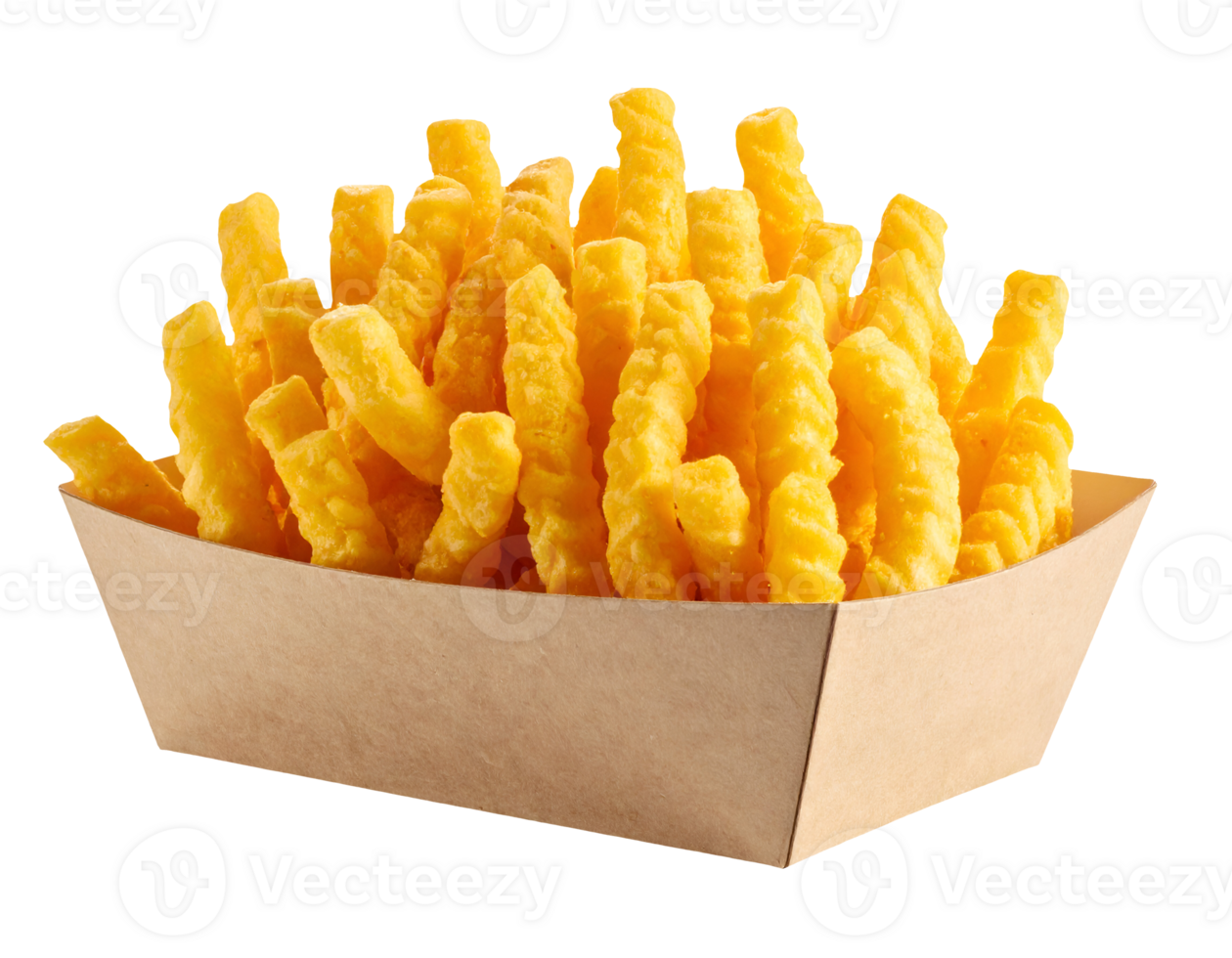 crinkle cut french fries in brown cardboard snack box on isolated background png