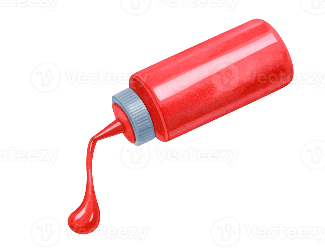 watercolor ketchup squeeze bottle dripping sauce isolated on transparent background png
