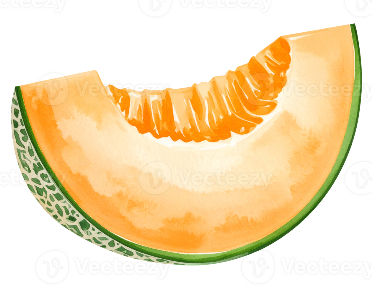 realistic cantaloupe wedge watercolor isolated background png