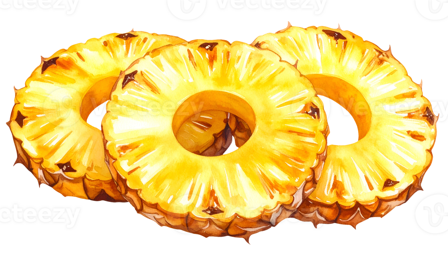 watercolor grilled pineapple rings with charred edges on isolated background for tropical fruit recipes and summer food design png