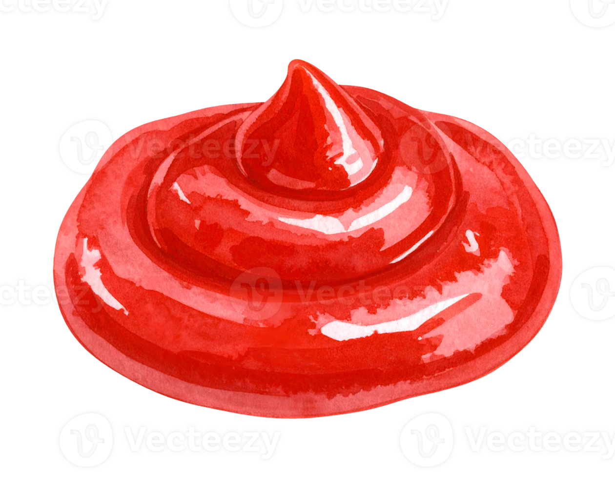 ketchup dollop in spiral swirl shape with pointed tip and glossy watercolor texture on isolated background for food art and culinary design png