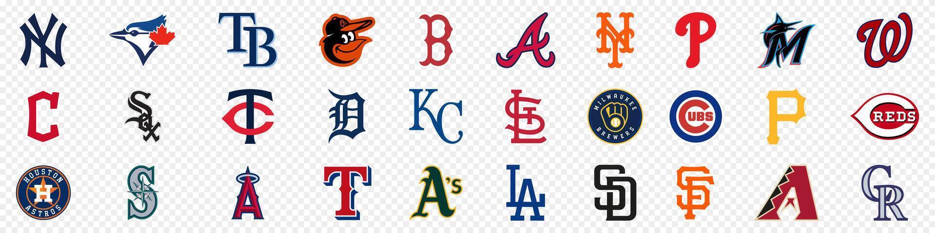 MLB teams logos. Major League Baseball clubs icon set vector