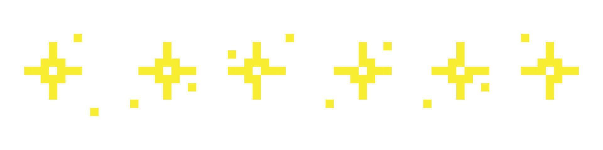 Pixel shine star icons.Sparkling retro stars in 8-bit style vector