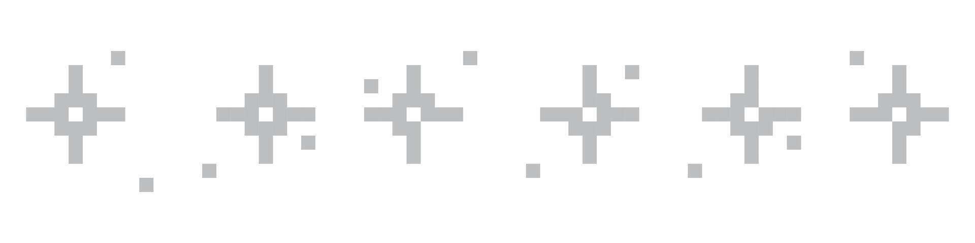 Pixel shine star icons. sparkling retro stars in 8-bit style vector