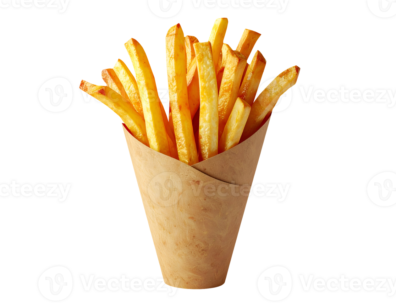 crispy french fries served in brown kraft paper cone on isolated background png