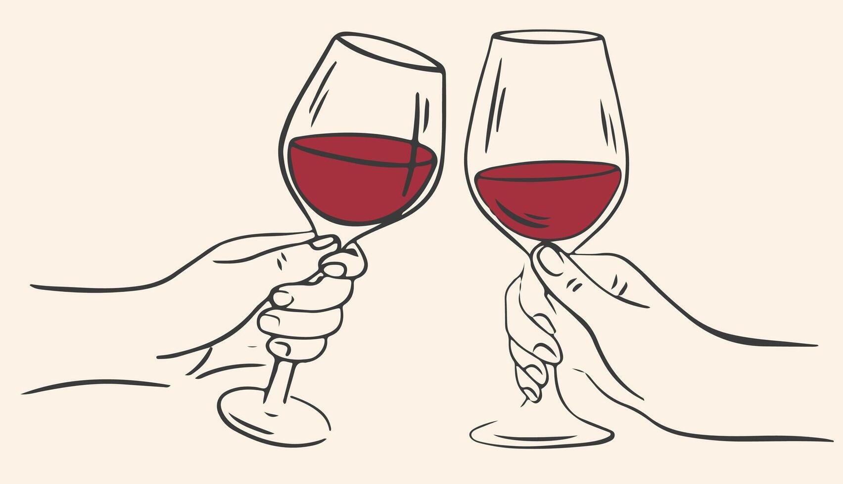 Hand drawn chalk wine cheers. Cheers or drinking couple toast drawing. Collection of whimsical doodle line art for wedding invitations, menus and parties. Clipart vintage ink doodle sketch style vector