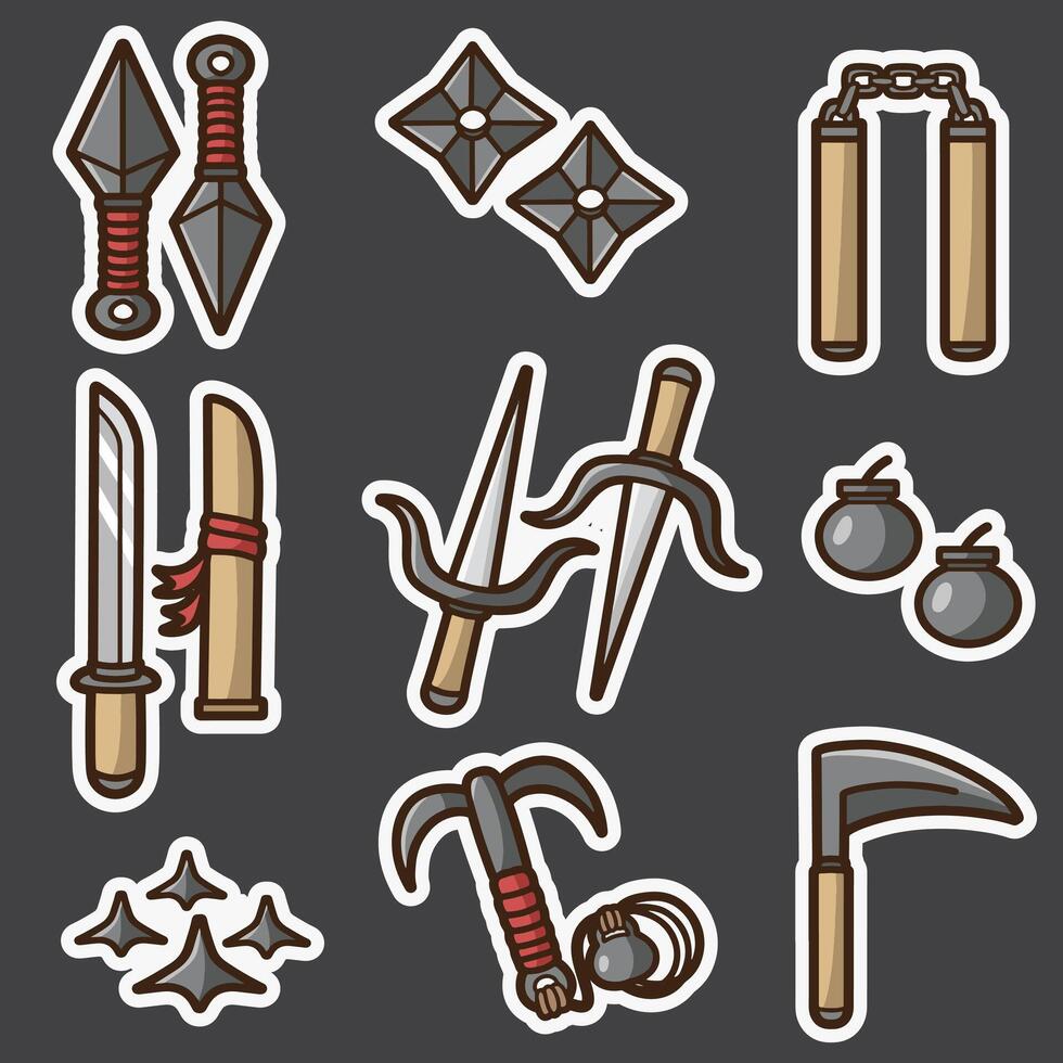 set of ninja equipment good for sticker, badge, element design, icon, print design, etc vector