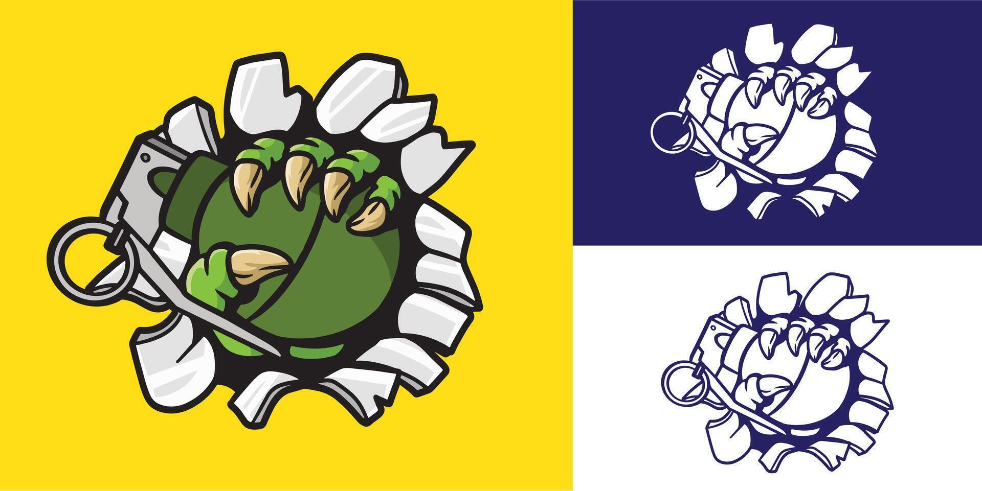 monster claw break wall and holding grenade good for logo, sticker, badge, decal, etc vector