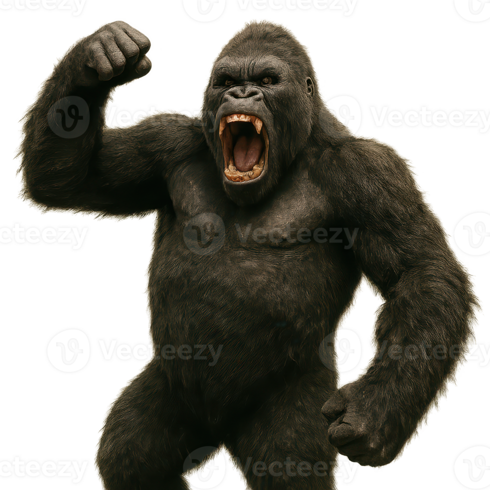 Powerful Gorilla Silhouette in Dynamic Pose Against Simple Background png