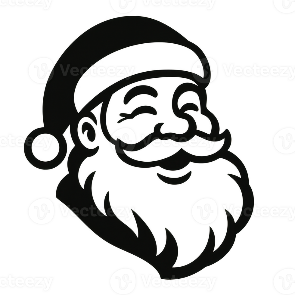 Simple Black Santa Illustration with Festive Hat and Joyful Smile png