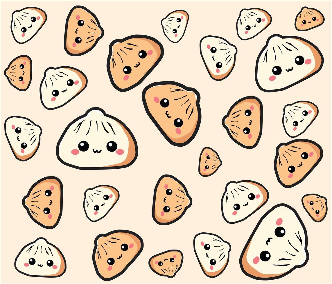 Pattern of Cute Dimsum with cartoon style, perfect for kids, cafe menus, and packaging design vector