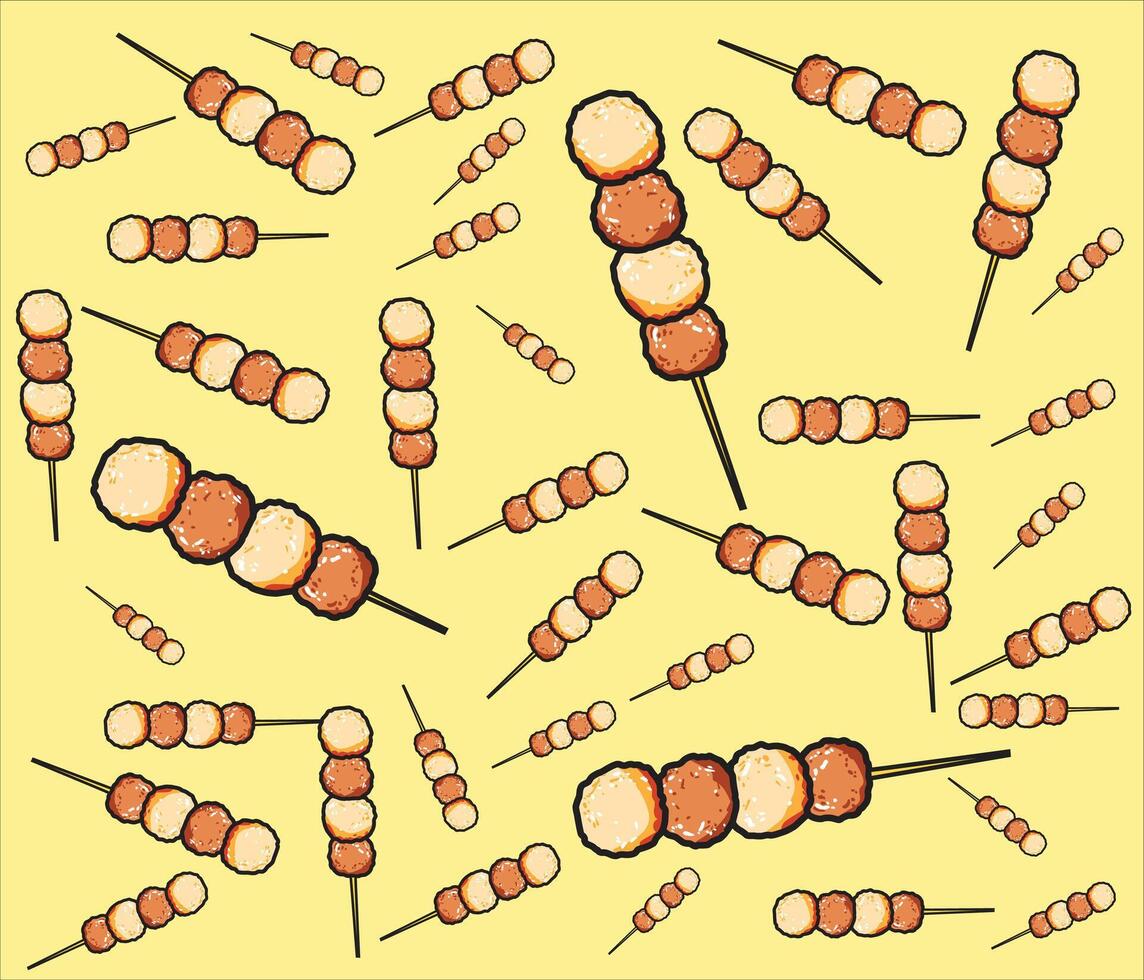 Background pattern of Meat Ball Stick, Perfect for packaging, digital scrapbooking, and culinary-themed designs. vector