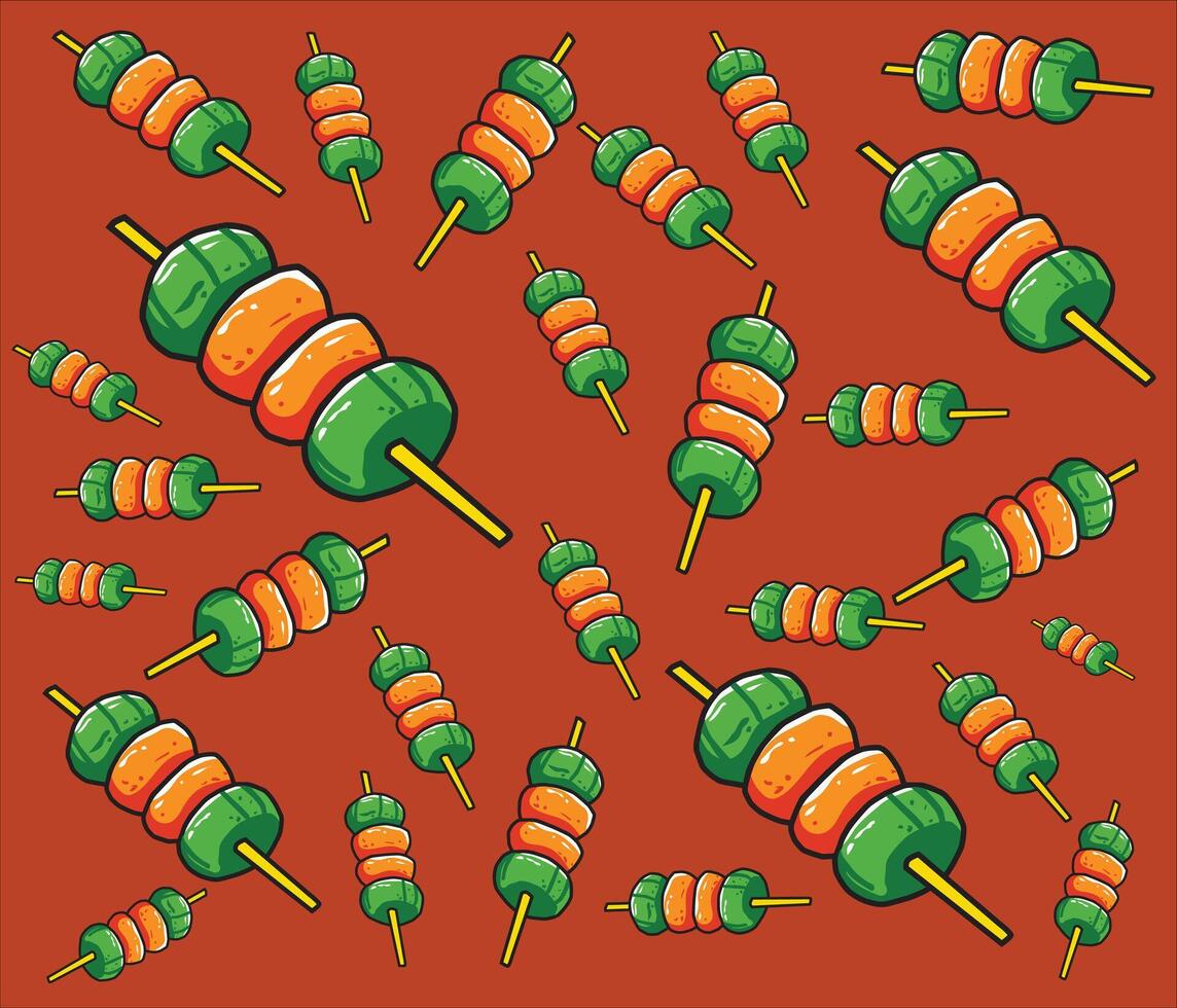 Background pattern of Barbeque skewer, perfect for kids' products, stationery, or digital wallpapers. vector