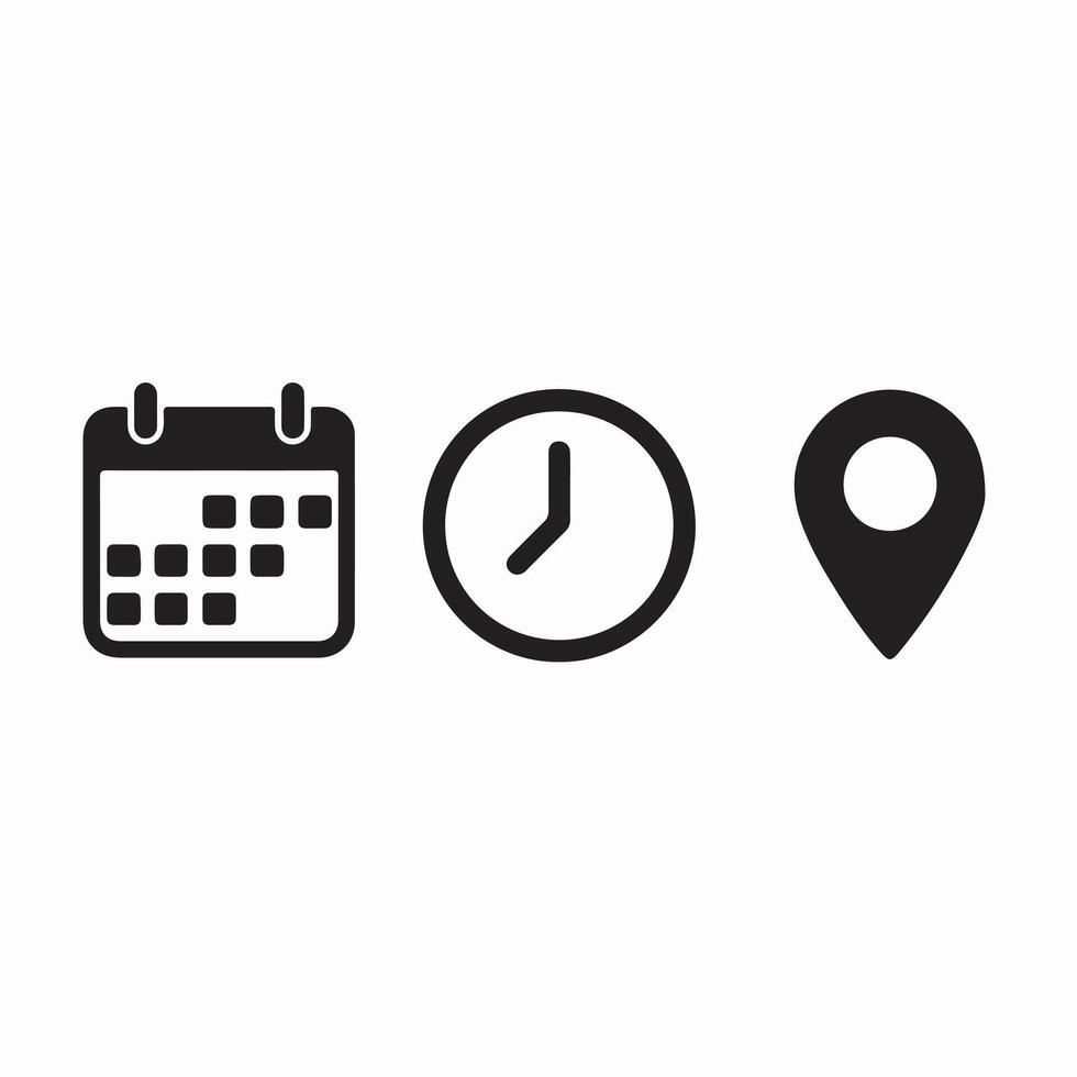 Calendar Clock and Location Pin Icons Time and Place vector