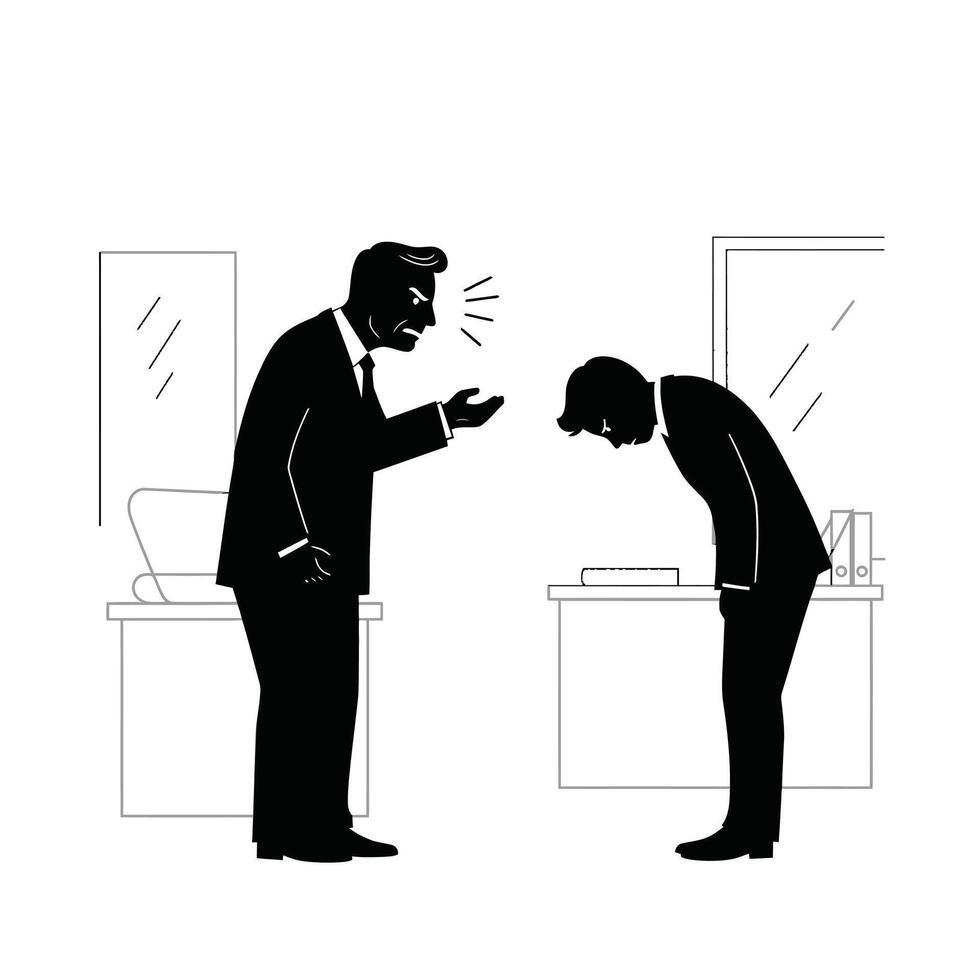 Workplace Conflict Scene Manager Reprimanding Employee vector