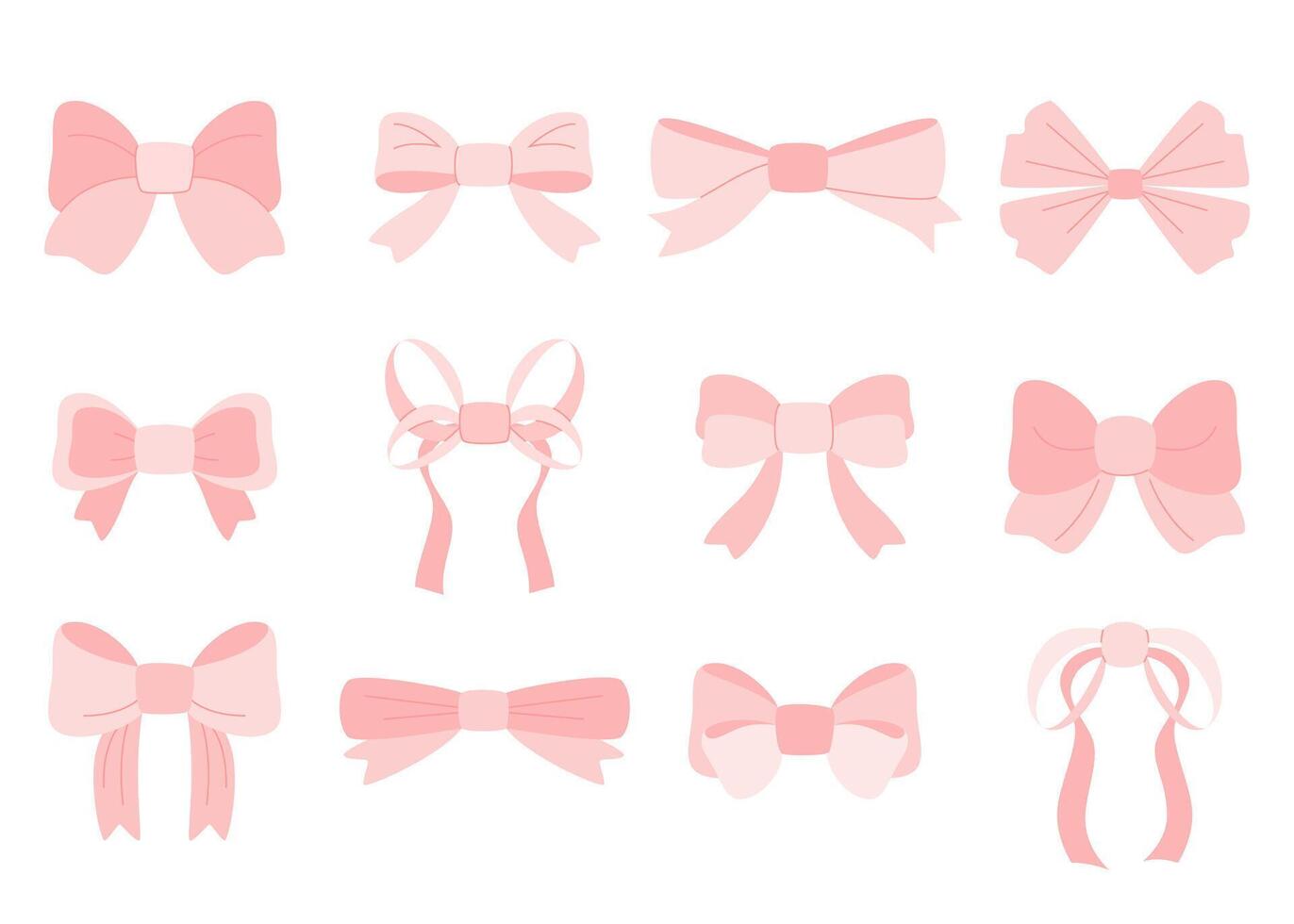 Big pink set of 12 elements. Vintage, elegant bows. illustration on a white background. vector