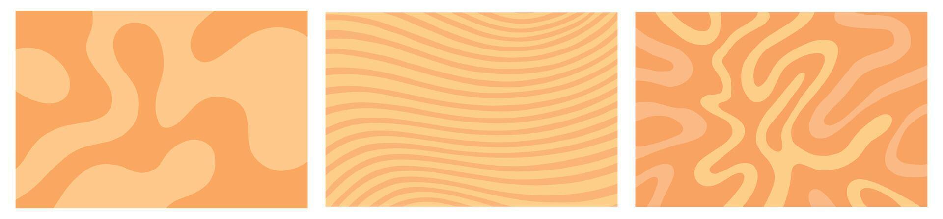 Orange Abstract Pattern Set Wavy Line and Fluid Organic Backgrounds vector