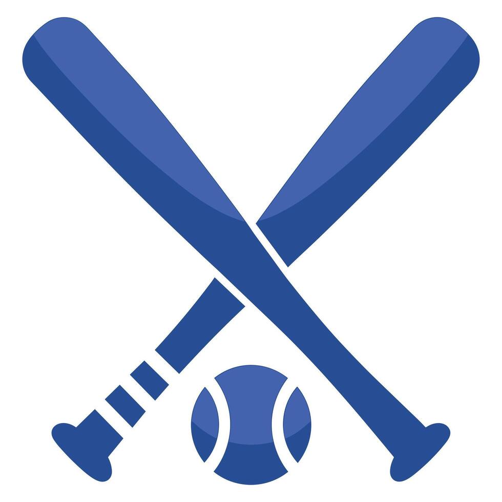 Baseball Icon with Crossed Bats and Ball in Flat Style for Sports or Team Game Concepts vector
