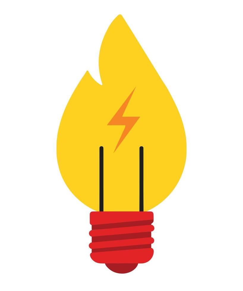 Flat Design Flame Lightbulb Icon with Lightning Bolt for Power and Idea Concepts vector