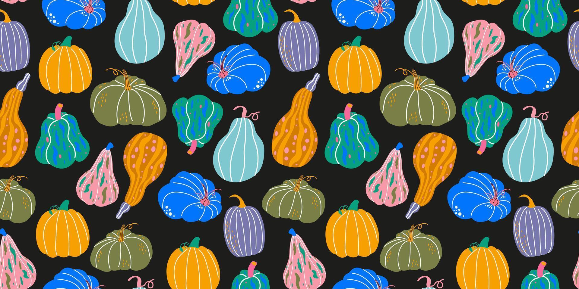 Colorful pattern of pumpkins and gourds vector