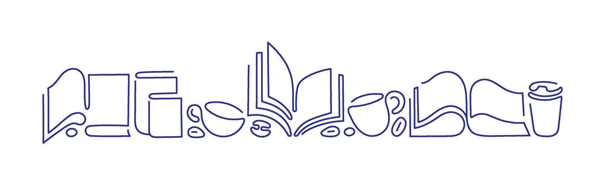 Open book, cup of tea, coffee. Art line symbol vector
