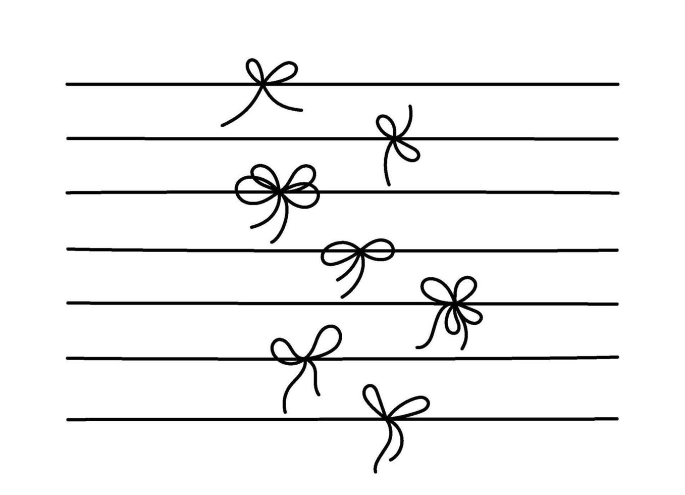 Thin bow for gift box decoration. Line art border vector