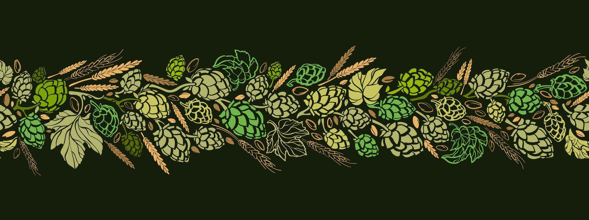 Hops and malt for beer brewing. Endless pattern vector