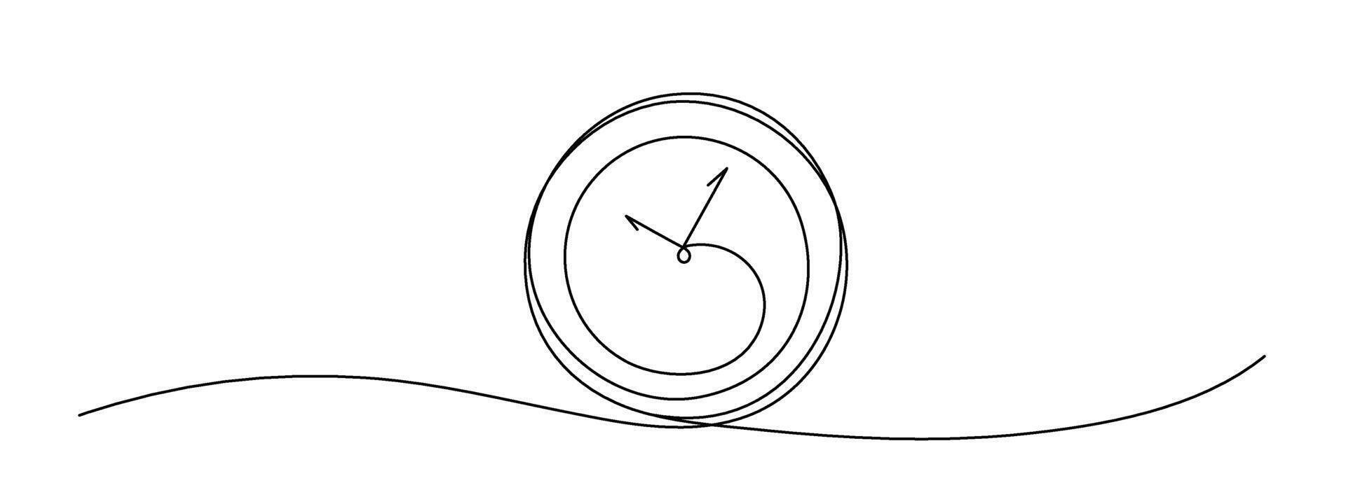 Clock drawn symbol. One line art continuous icon vector