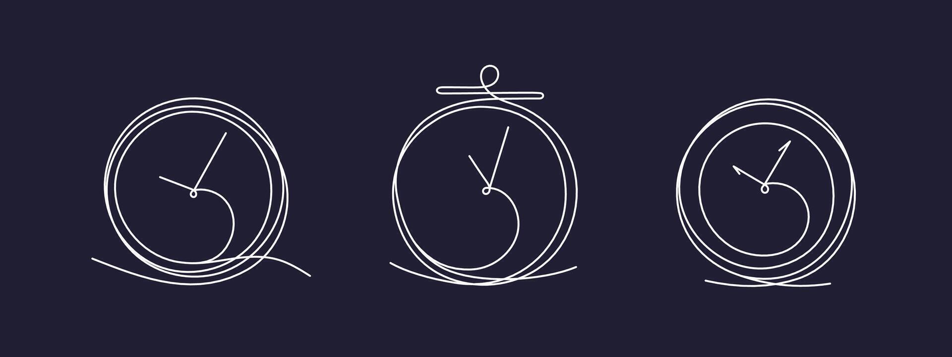 Clock drawn collection. One line continuous symbol vector