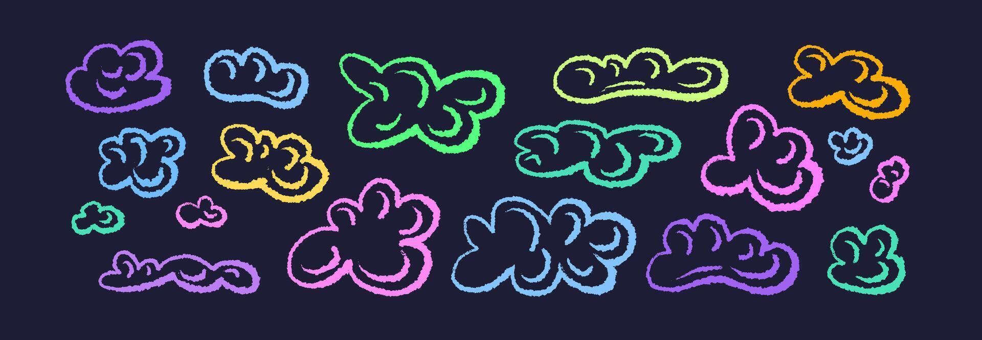 Soft fluffy cloud. Hand drawn crayons color art vector