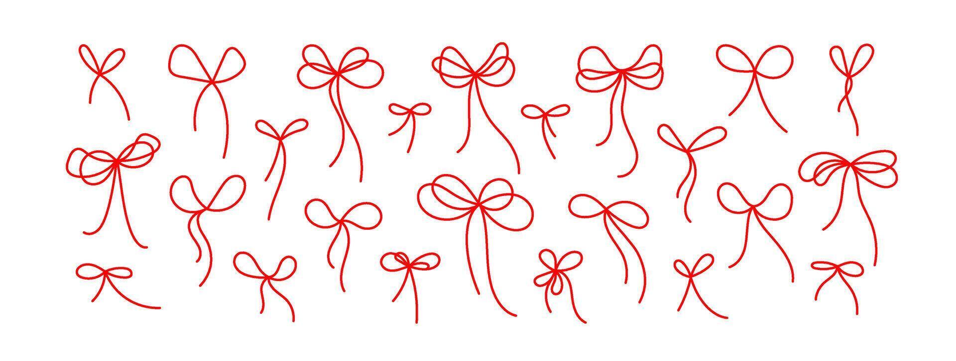 Red bow gift ribbon. Line collection. Holiday set vector