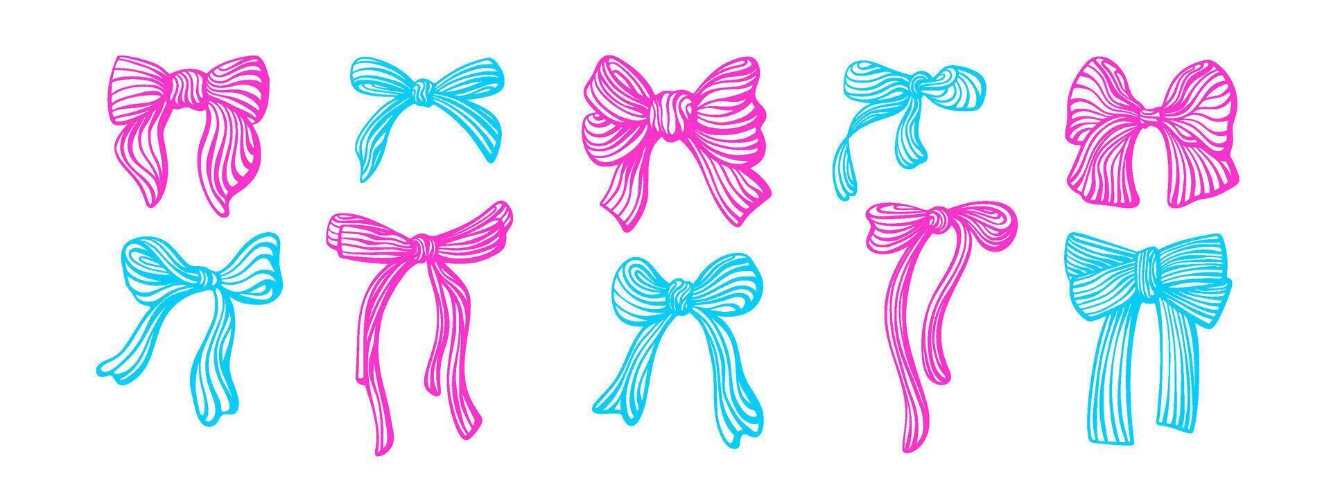 Rose, blue bow set Art ribbon for gift box vector