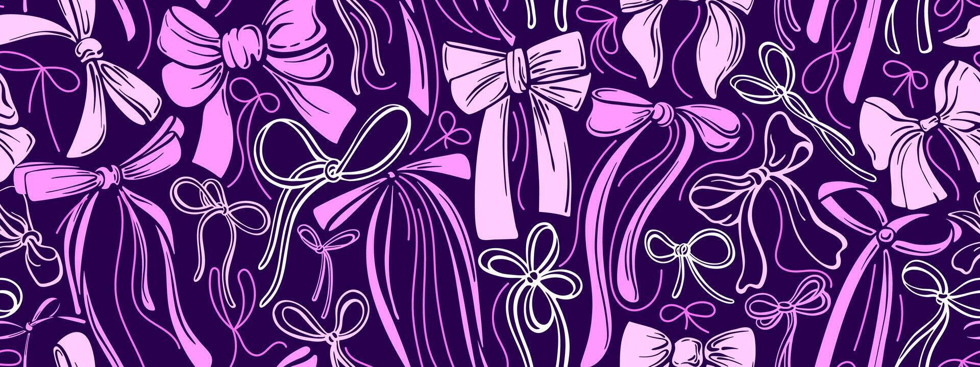 Bow seamless pattern. Rose ribbon, silk pink knots vector