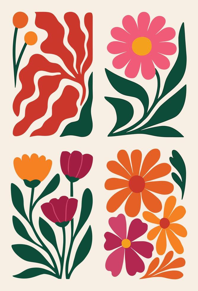 Abstract Colorful Flower Set Decorative Floral Illustration vector
