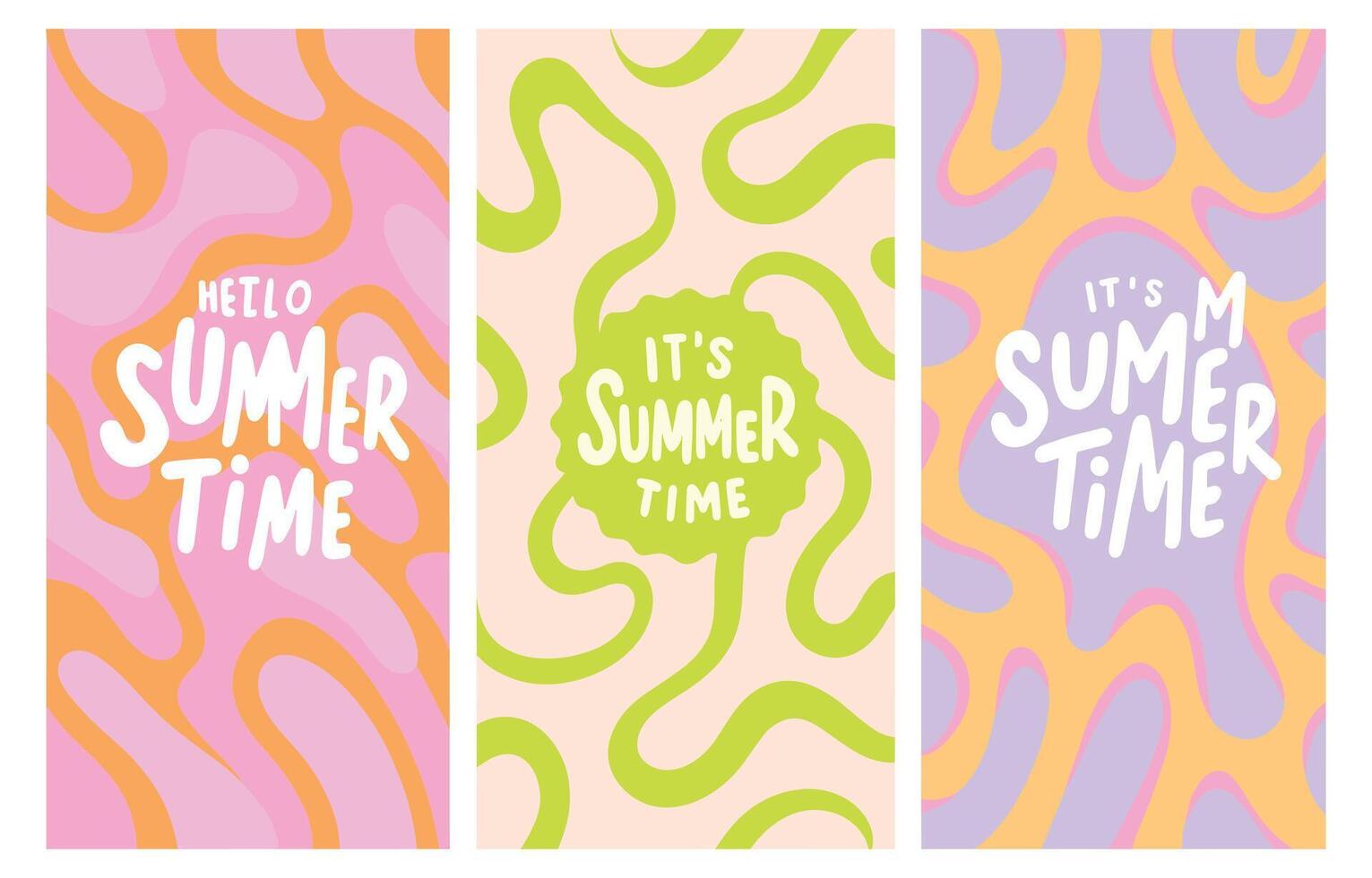 Abstract Summer Time Poster Set Colorful Wavy Backgrounds with Fun Quotes vector