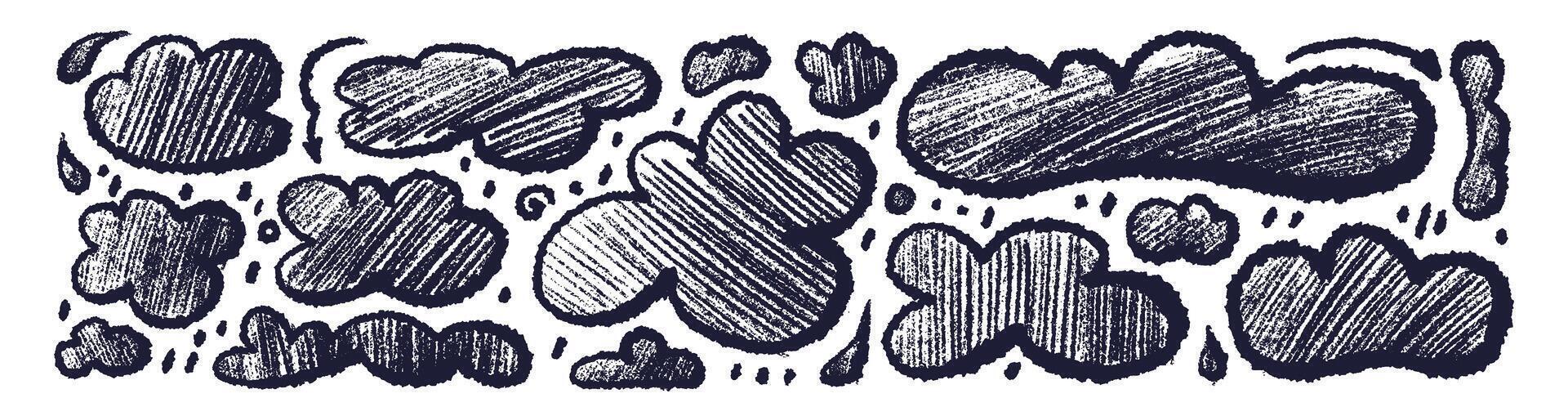 Abstract round sketch cloud, rain drops Art chalk vector