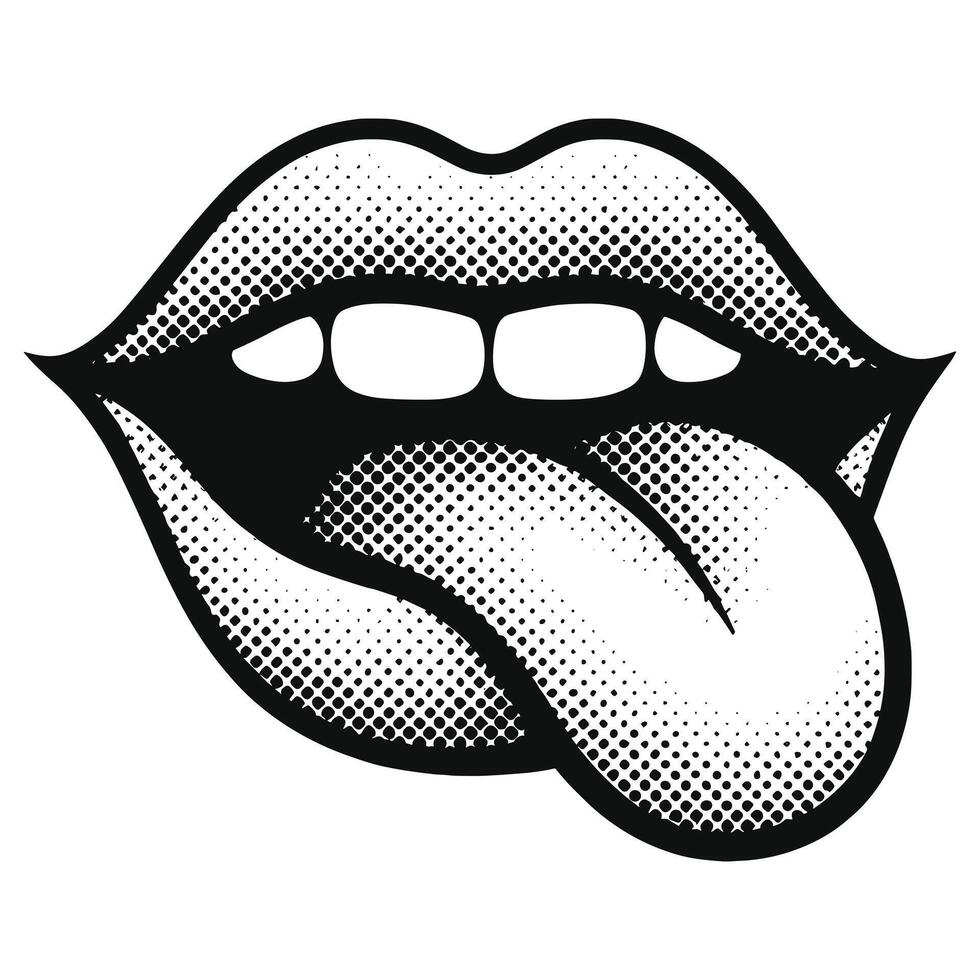Retro Pop Art Lips with Tongue Halftone Comic Style vector