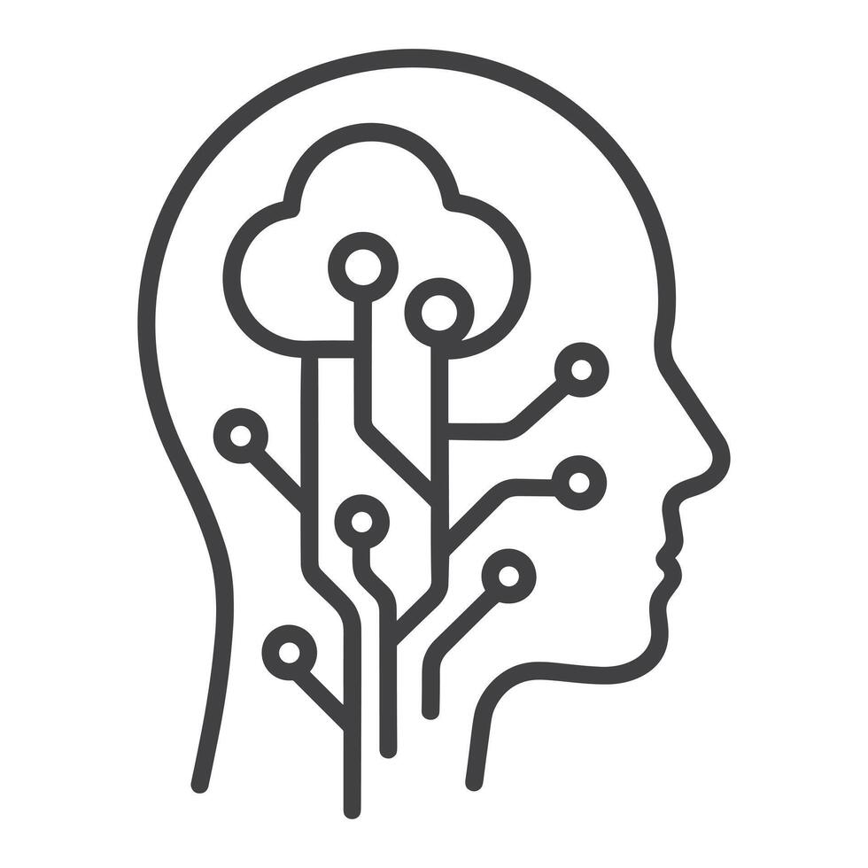 Artificial Intelligence Head Icon Cloud Circuit Design vector
