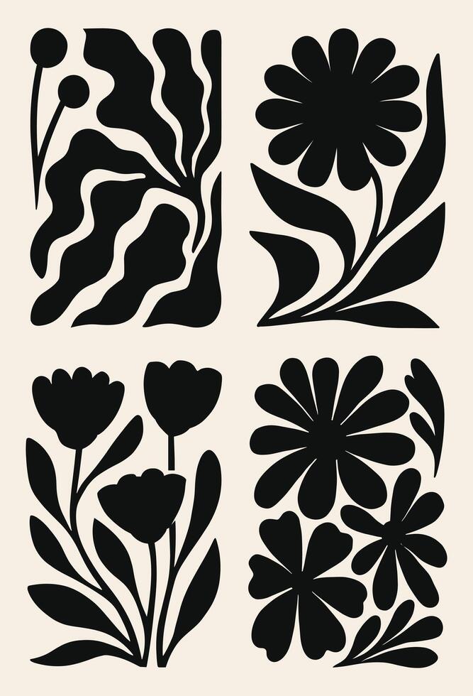 Abstract Black Floral Silhouette Decorative Flower Design vector