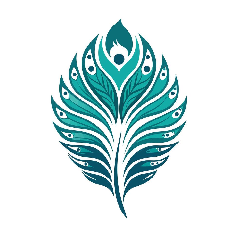 Teal stylized peacock feather elegant, ornate, and sophisticated design element. vector