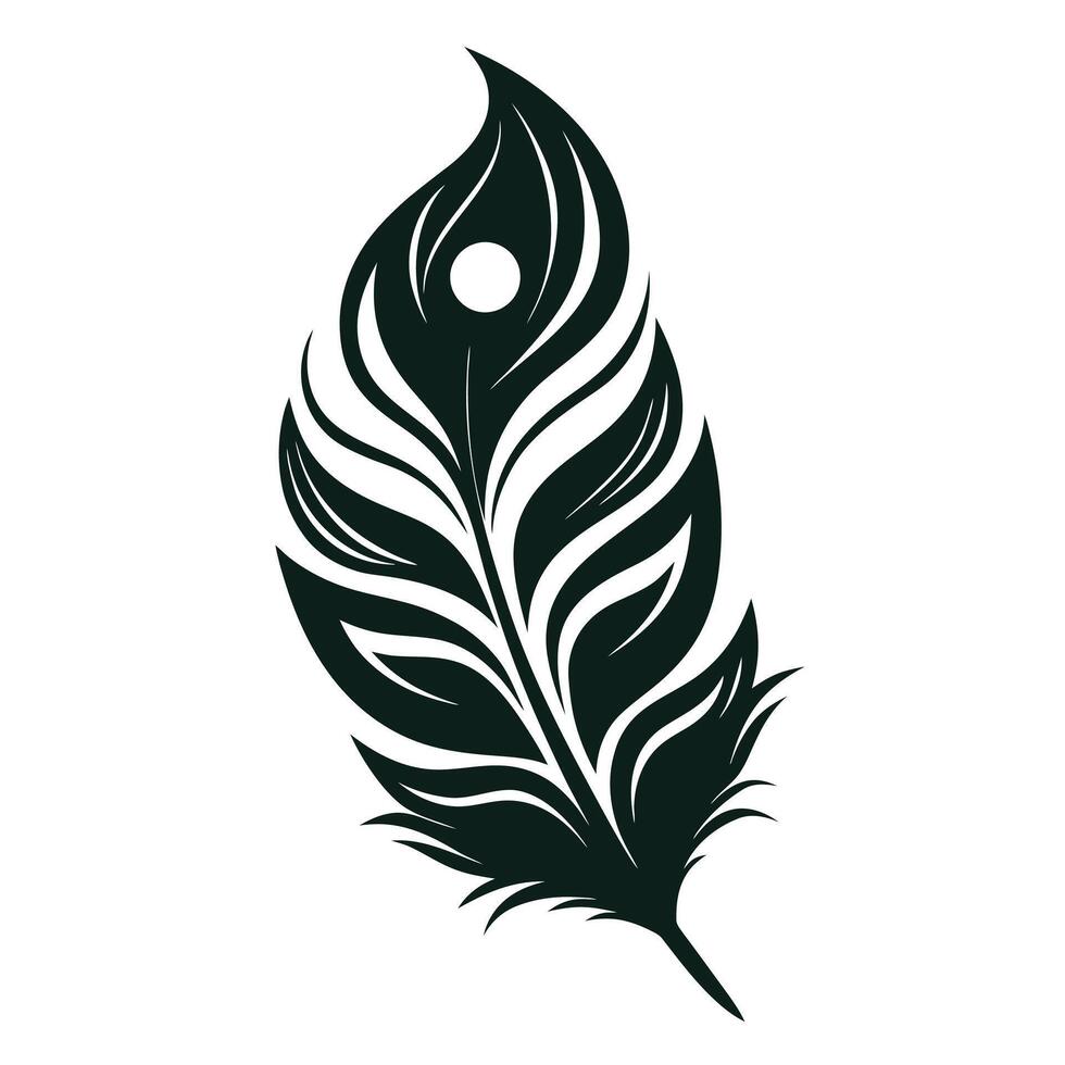 Stylized Peacock Feather Elegant Black and White Illustration, Bohemian Design Element. vector