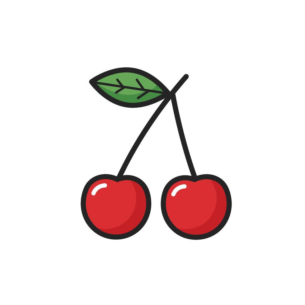 Pair of Red Cherries with Green Leaf Clipart vector