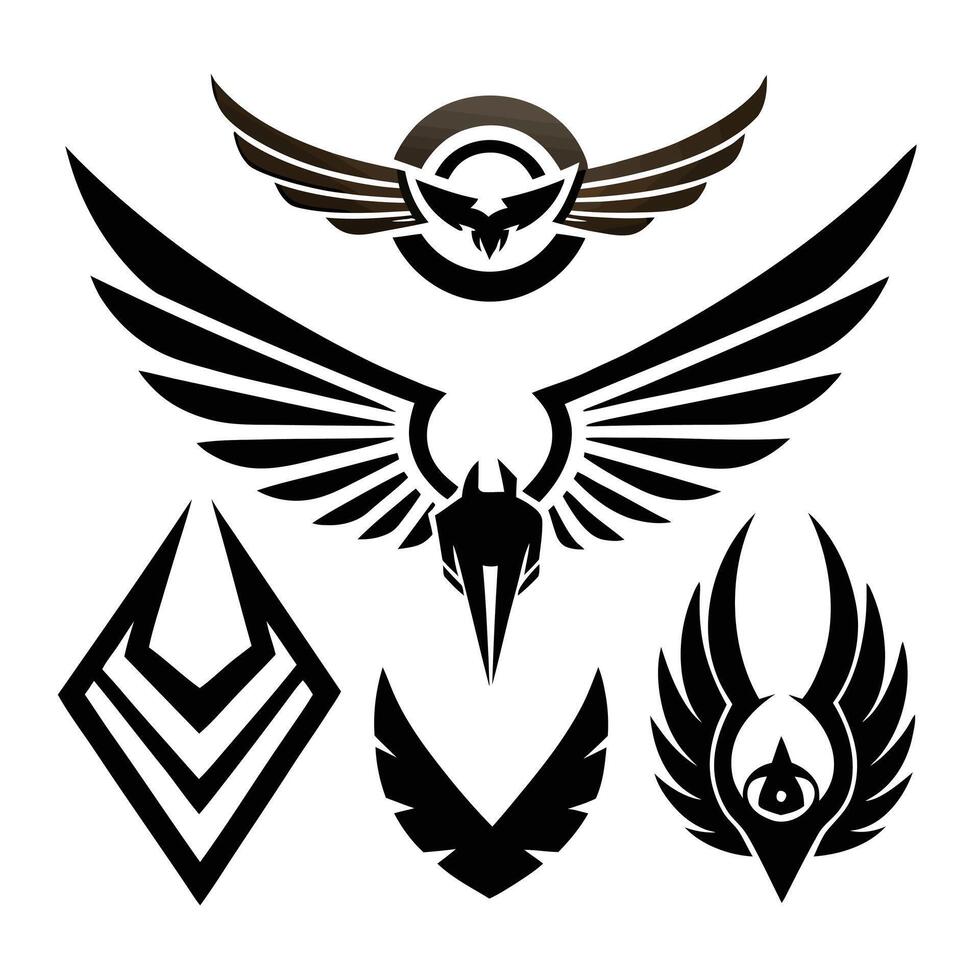 Winged Crest Icon Set Monochrome Heraldic and Tribal Emblems vector