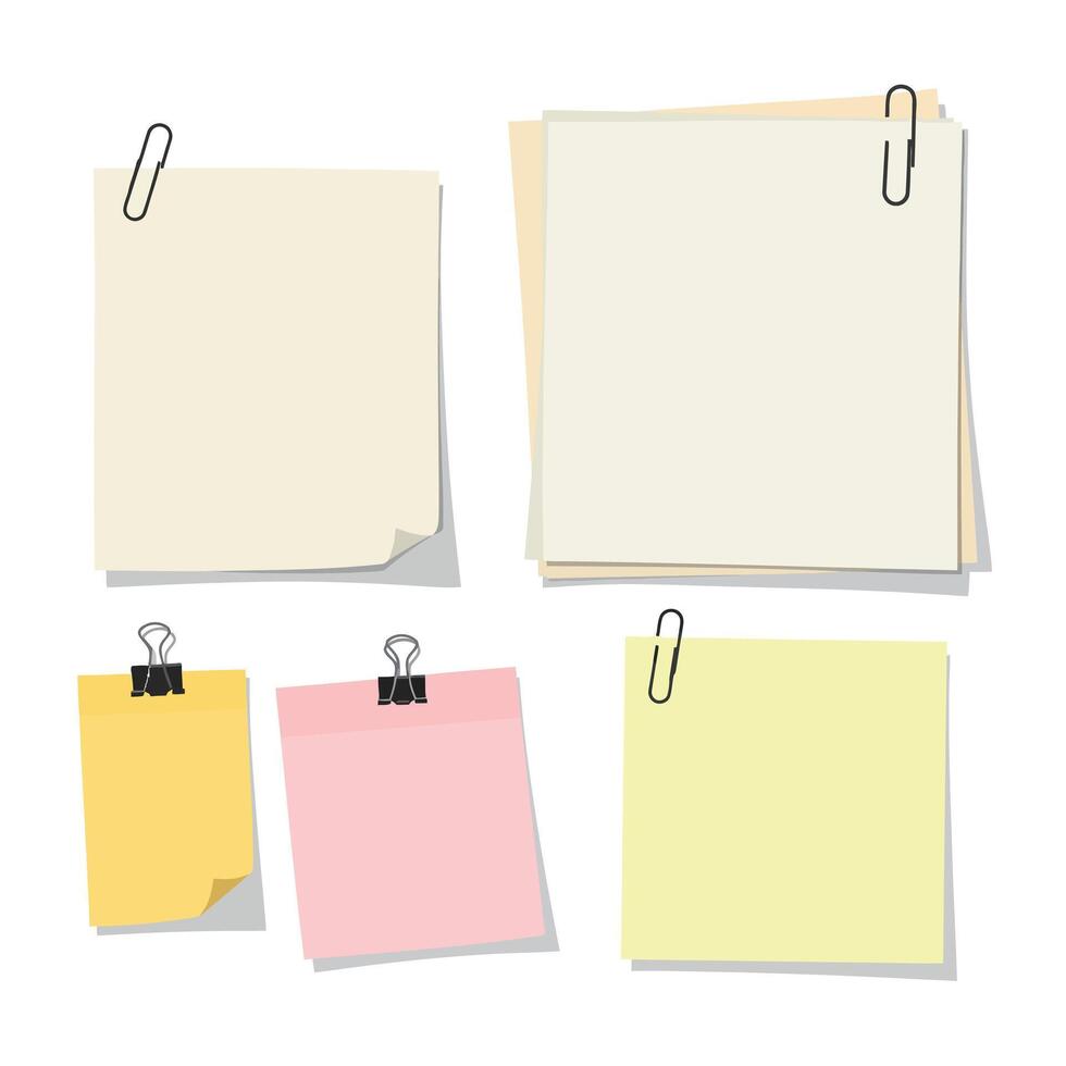 Paper Notes and Binder Clips Illustration vector