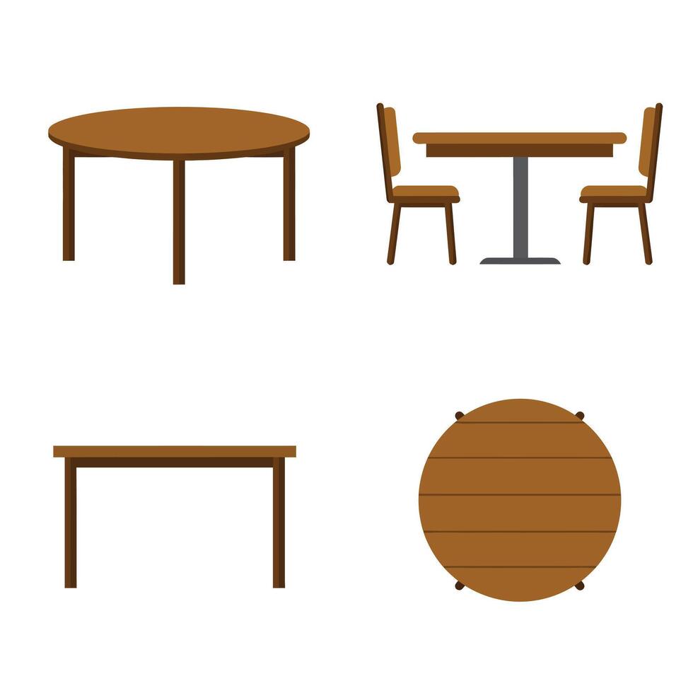 Wooden Table Set with Round and Rectangular Designs vector