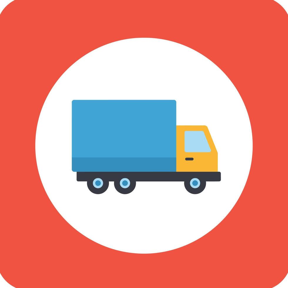 Colorful Delivery Truck Icon on Red Background vector